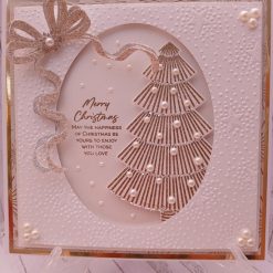 Luxury Handmade Christmas Card – Gold & Pearl Christmas Tree in oval frame