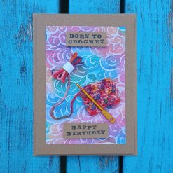Handmade Born to Crochet Birthday Card Wool Yarn Gift Blank Card With Envelope