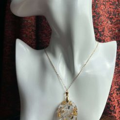 Handmade Gold Tone Necklace with Resin Gold & Silver Leaf Pendant