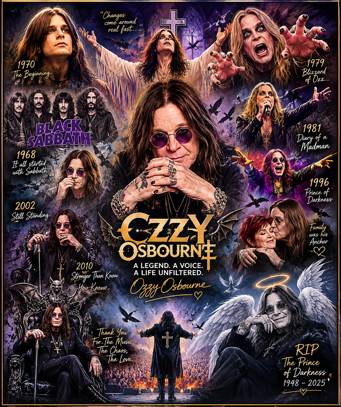 Ozzy Osbourne Inspired Tribute Print | Prince of Darkness Wall Art | Rock Legend Memorial Poster | Pub & Music Room Decor Ozzy Osbourne Inspired Tribute Print | Prince of Darkness Wall Art | Rock Legend Memorial Poster | Pub & Music Room Decor