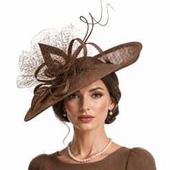 A Elegance statement veil trim hattinator in coffee
