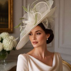 Elegance collection side tulle hattinato in ivory with sage