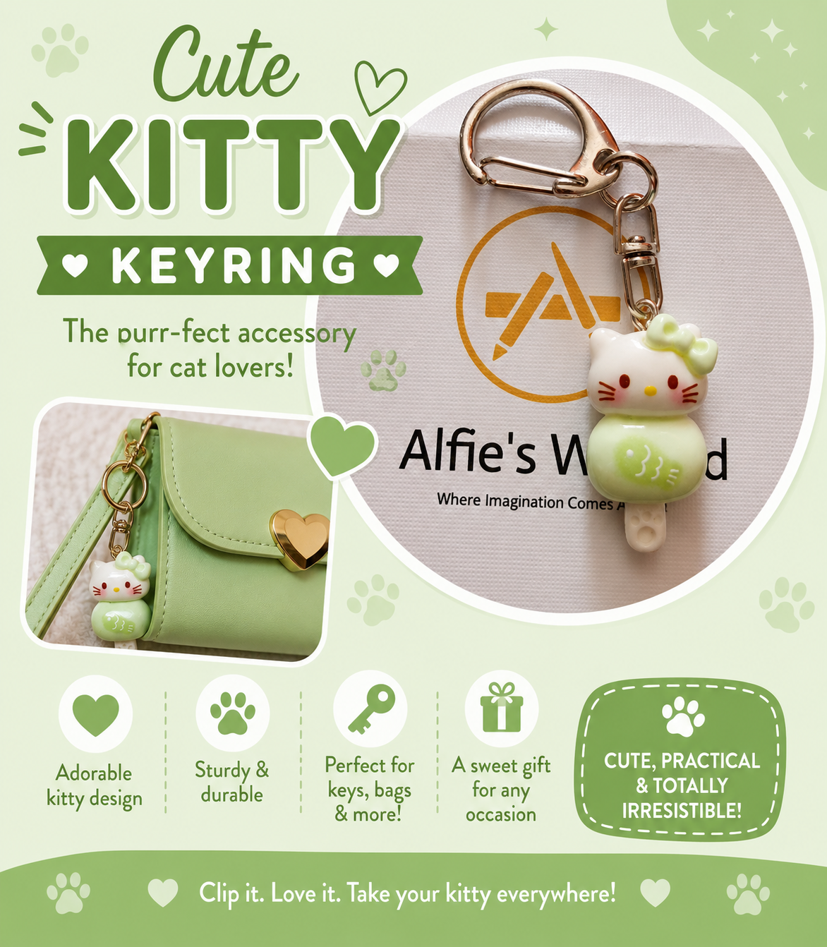 Green Cute Kitty Keyring Green Cute Kitty Keyring