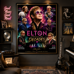 Elton John Through the Decades | Music Legend Wall Art | Piano Icon Print | Colourful Music Poster | Gift for Music Lovers | Digital Download 1
