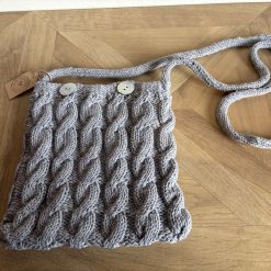 Knitted cable crossover bag in grey