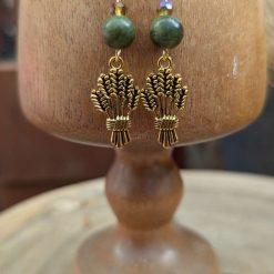 Wheat earrings - Gold tone Chinese Jade