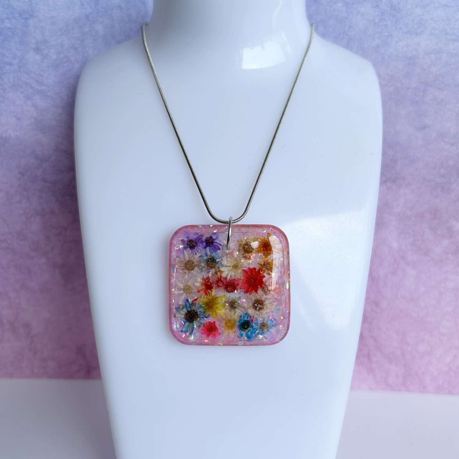 Pendant - Real Flower multi - Square Pendant - Real Flower multi - Square