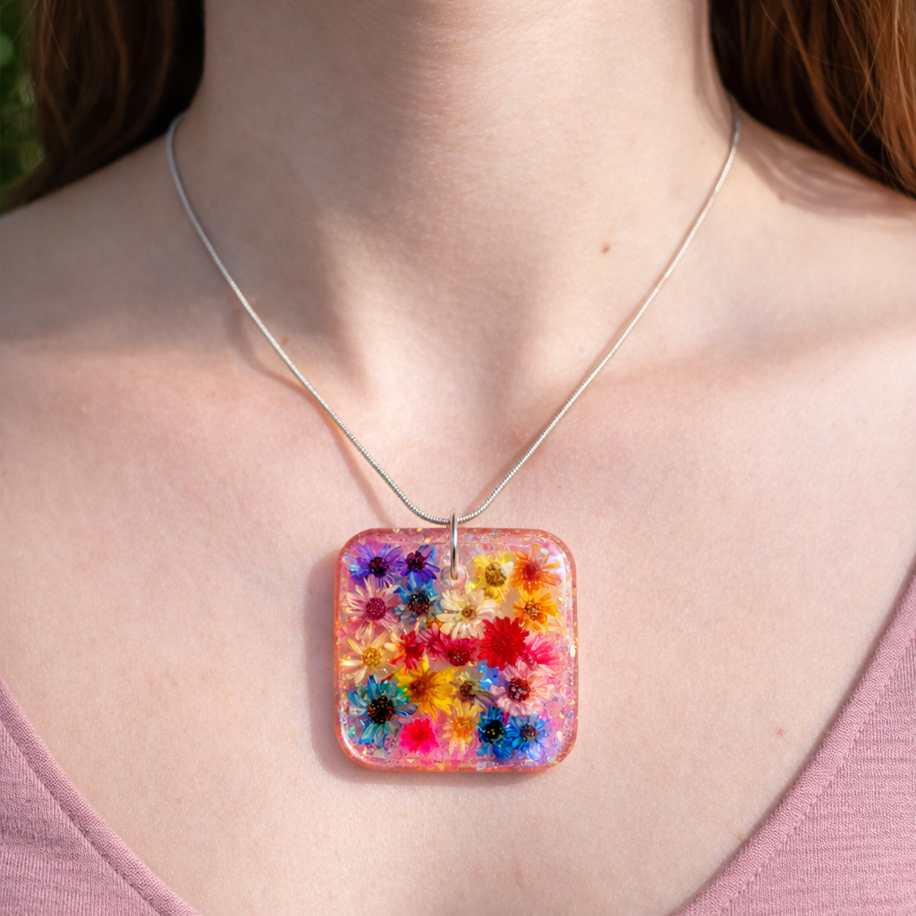 Pendant - Real Flower multi - Square Pendant - Real Flower multi - Square