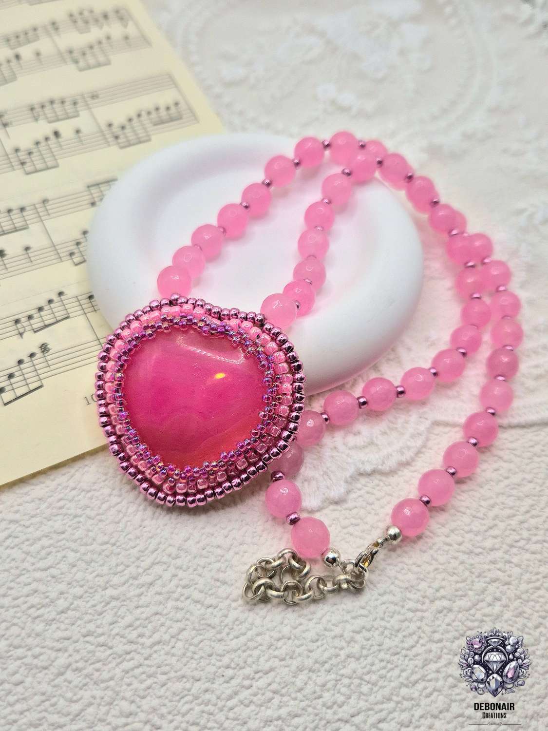 Bead Embroidered Pink Agate And Pink Quartzite Necklace Bead Embroidered Pink Agate And Pink Quartzite Necklace