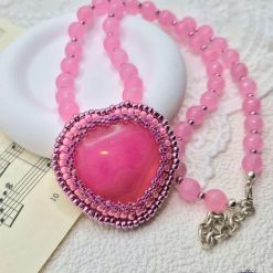 Bead Embroidered Pink Agate And Pink Quartzite Necklace 1 Bead Embroidered Pink Agate And Pink Quartzite Necklace 1