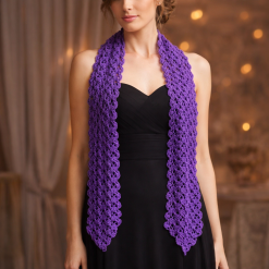 Scarf - Royal Purple - Cotton - Lacy Crochet