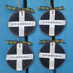 1x Cornwall Cornish Flag Sea Glass Log Slice Hanging Decoration Handmade Gift Home DecorOoak