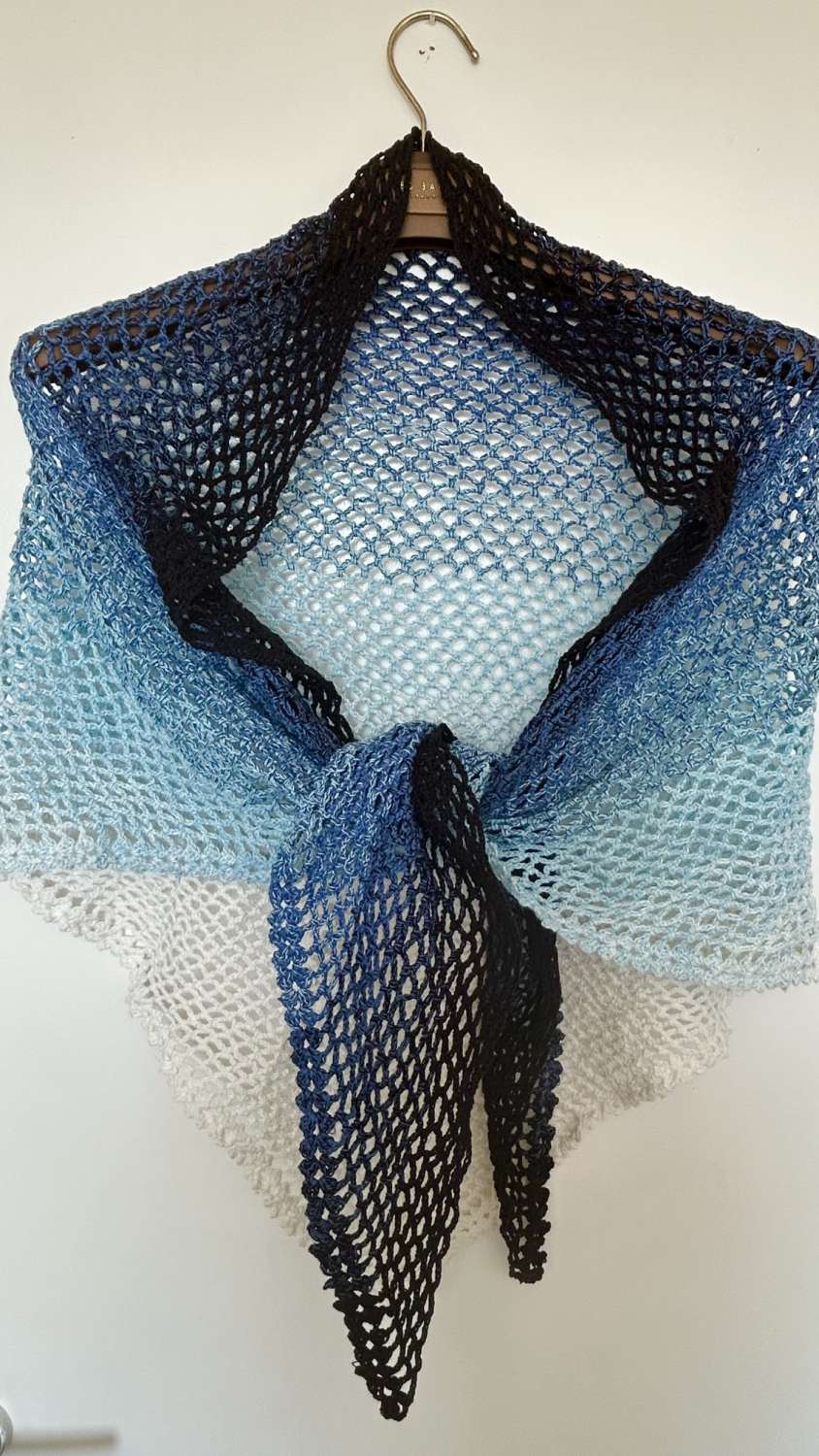Shawl/Wrap - Crochet - 'Twighlight Cascade Mesh' - Triangular - Cotton Shawl/Wrap - Crochet - 'Twighlight Cascade Mesh' - Triangular - Cotton