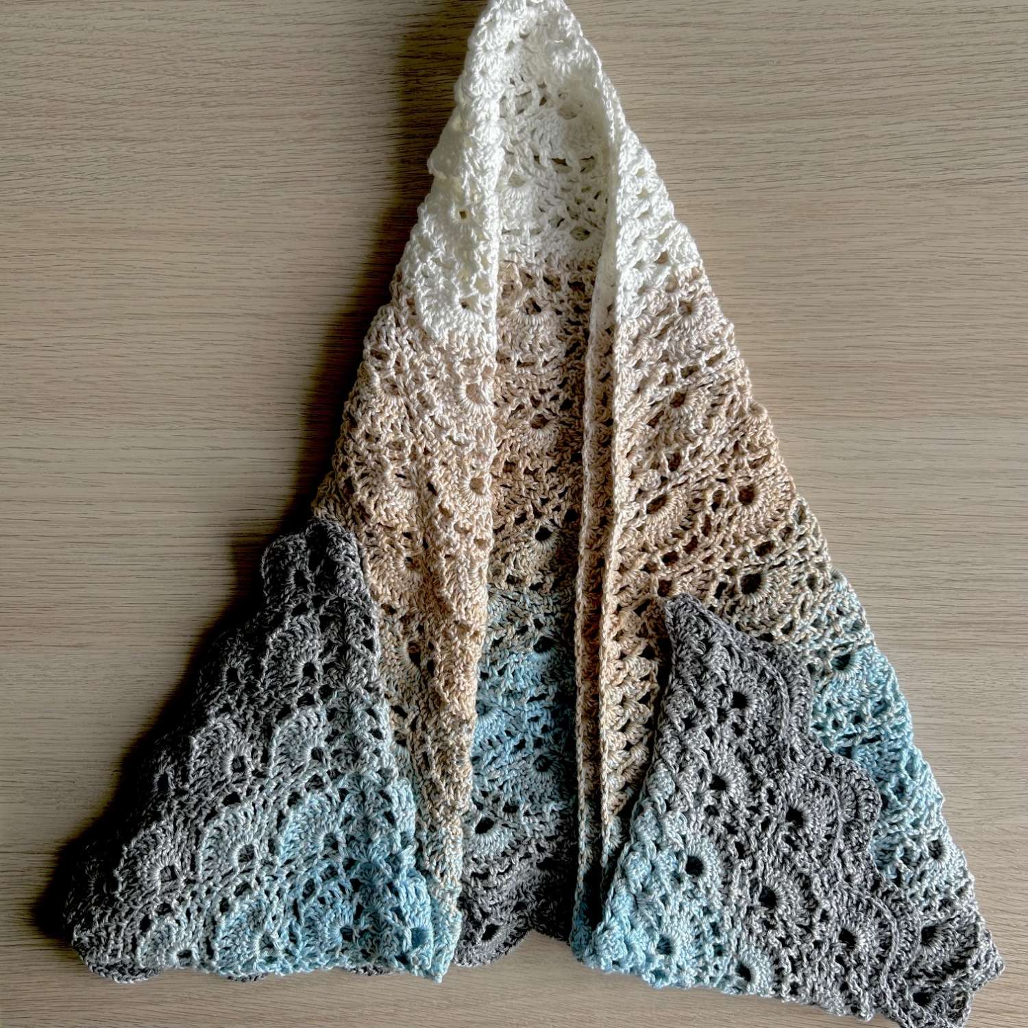 Shawl/Wrap - Crochet - 'White/Grey Fan' - Cotton Shawl/Wrap - Crochet - 'White/Grey Fan' - Cotton