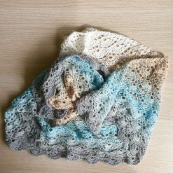 Shawl/Wrap - Crochet - 'White/Grey Fan' - Cotton 3 Shawl/Wrap - Crochet - 'White/Grey Fan' - Cotton 3