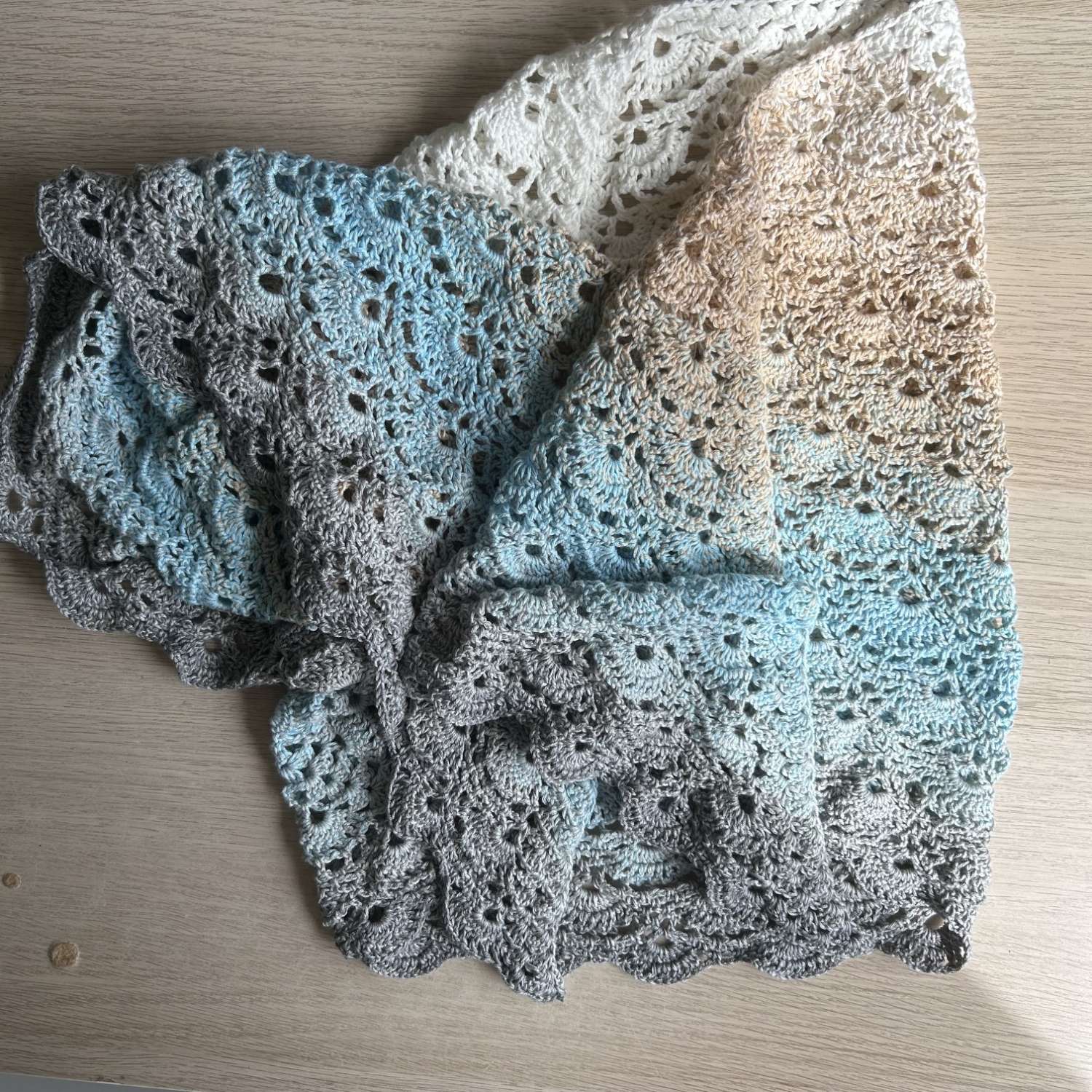 Shawl/Wrap - Crochet - 'White/Grey Fan' - Cotton Shawl/Wrap - Crochet - 'White/Grey Fan' - Cotton