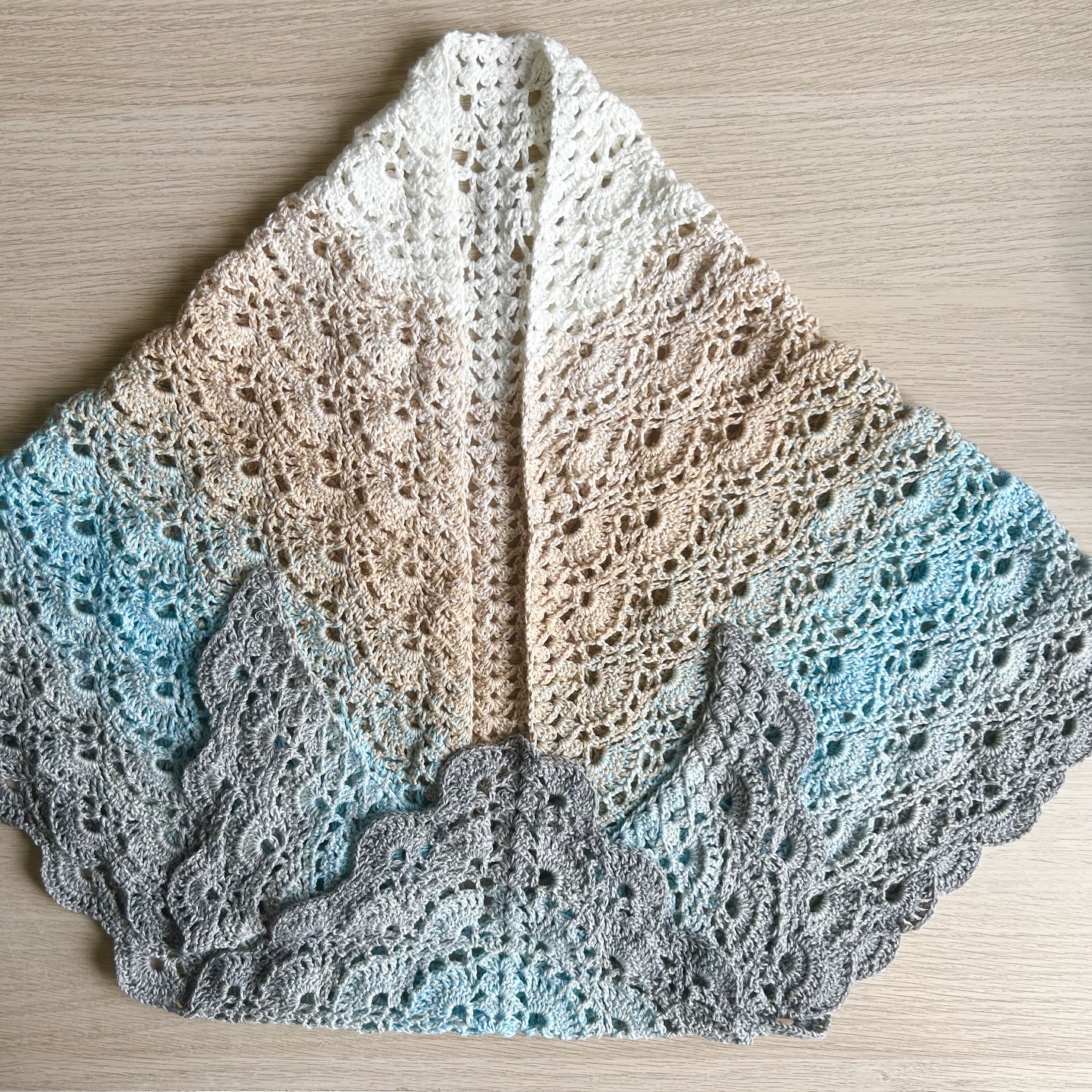 Shawl/Wrap - Crochet - 'White/Grey Fan' - Cotton Shawl/Wrap - Crochet - 'White/Grey Fan' - Cotton