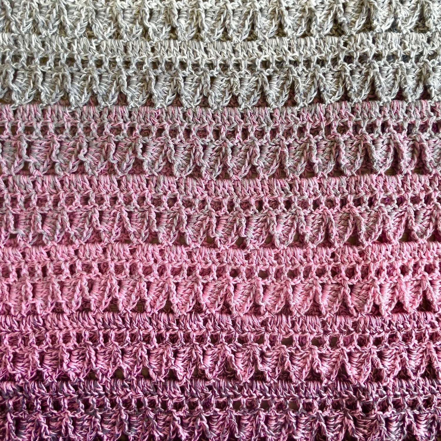 Shawl/Wrap - Crochet - 'Pink/Grey Cascade' - Cotton Shawl/Wrap - Crochet - 'Pink/Grey Cascade' - Cotton