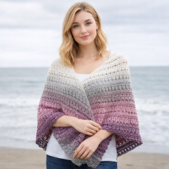Shawl/Wrap - Crochet - 'Pink/Grey Cascade' - Cotton