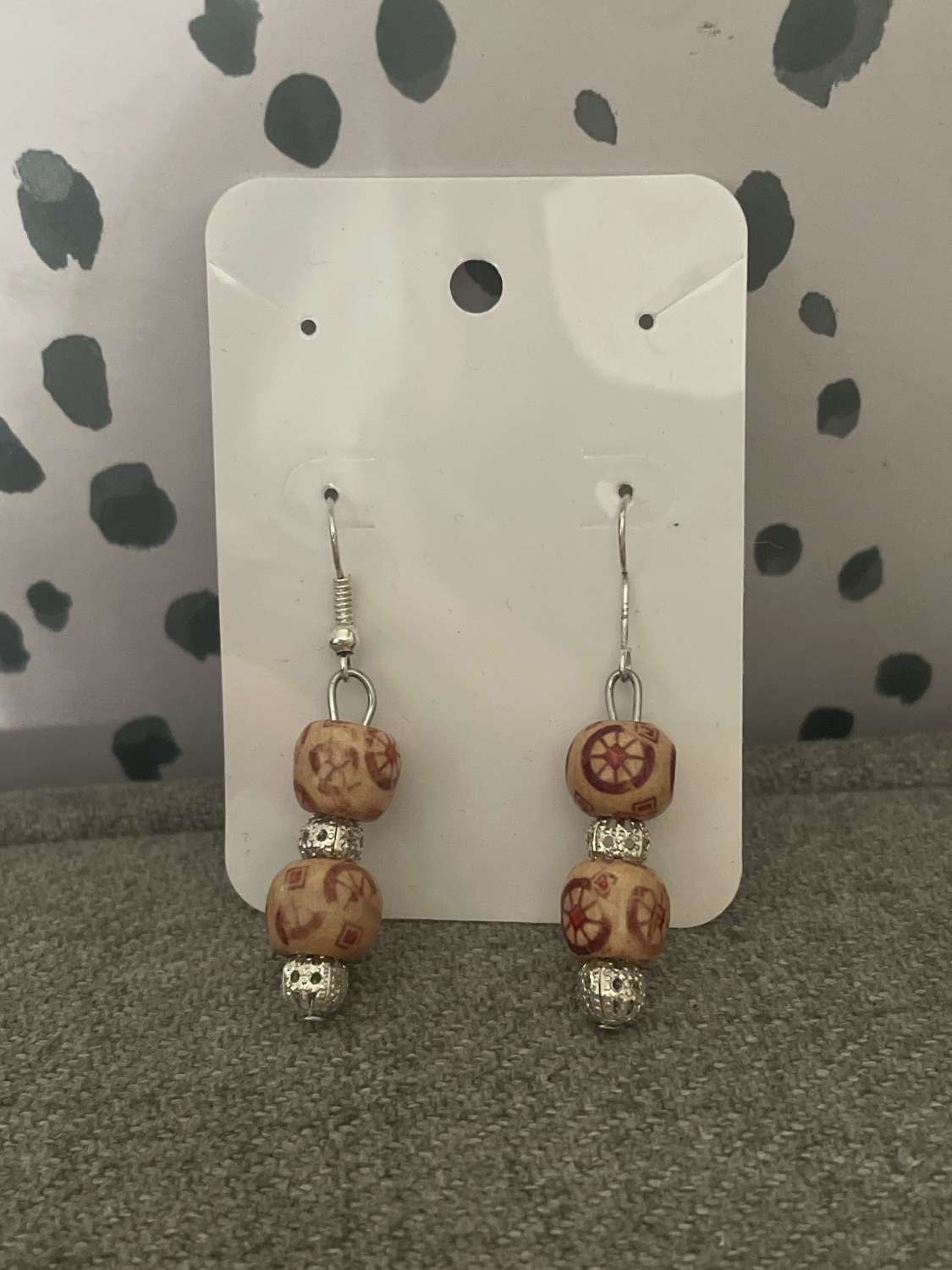 Handmade wooden beaded earrings Handmade wooden beaded earrings