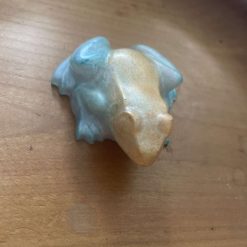 Handmade mini orange and blue resin toad