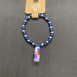 Handmade blue and grey red bull elasticated bracelet