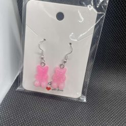 Handmade pink gummy bear earrings