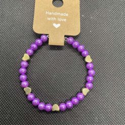 Handmade purple wired bracelet with gold heart charms