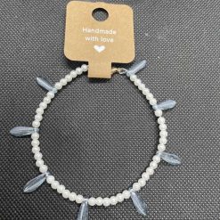 Handmade white wired bracelet with blue charms