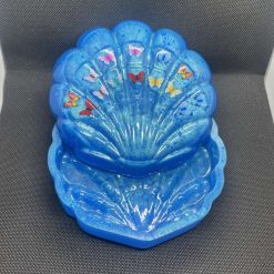 Handmade resin shell dish with lid with butterfly charms