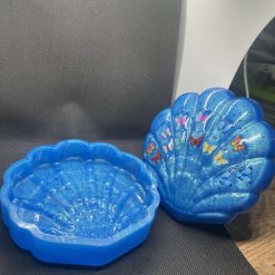 Handmade resin shell dish with lid with butterfly charms 1 Handmade resin shell dish with lid with butterfly charms 1