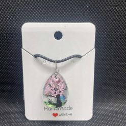 Handmade tree and butterfly pink pendant necklace