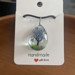 Handmade tree and butterfly blue pendant necklace