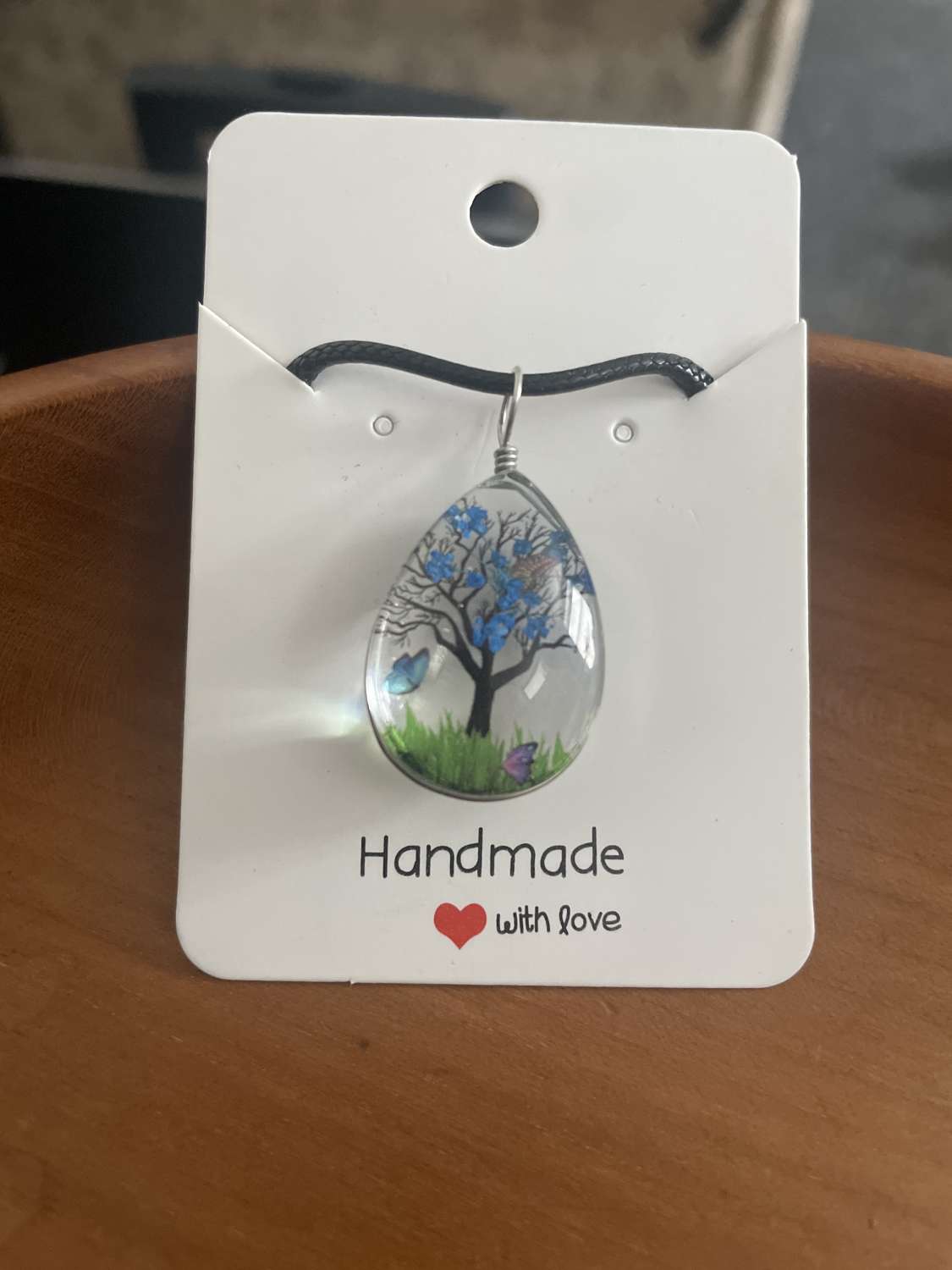 Handmade tree and butterfly blue pendant necklace Handmade tree and butterfly blue pendant necklace