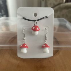 Handmade mushroom necklace and earring set