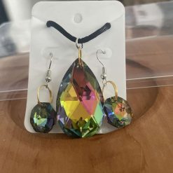 Handmade rainbow gem stone necklace and earring set.