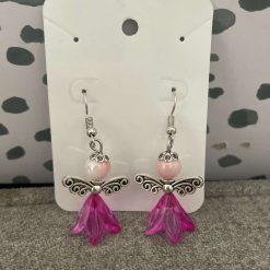 Handmade pink angel charm earrings.
