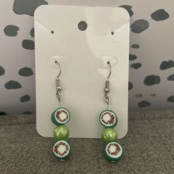 Handmade green Christmas earrings