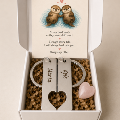 Personalised Couples Friends Family Keyrings Set Matching Heart Gift Box Otters