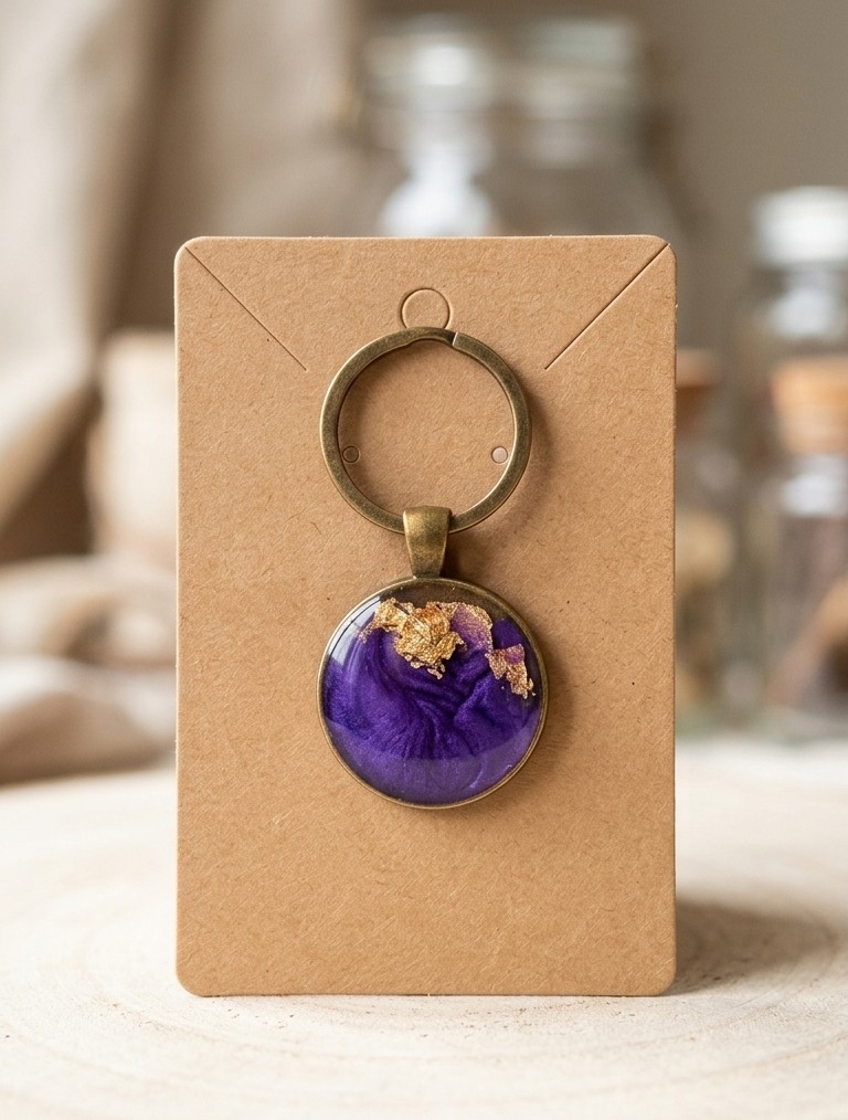 Bronze metal Keyring with purple inlay Bronze metal Keyring with purple inlay
