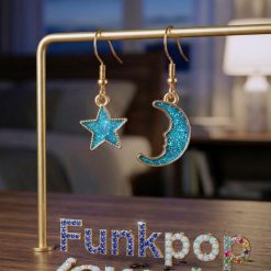 Celestial Gold-Plated Star and Moon Drop Earrings.