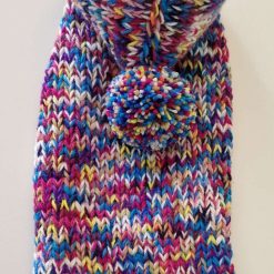 Hand Knitted Dog Hoodie with Large Pom Pom length 14"