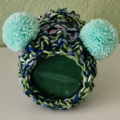 Hand Knitted Dog Snood with cute Mint Green Pom Poms neck size 8" to 10"