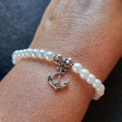 Faux pearl anchor bracelet