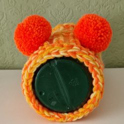 Knitted Dog Snood with cute Bright Orange Pom Poms neck size 10" to 14"