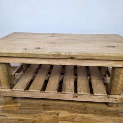 Reclaimed Wood Coffee Table – Rustic Farmhouse Living Room Furniture with Shelf 1