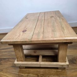 Reclaimed Wood Coffee Table – Rustic Farmhouse Living Room Furniture with Shelf 2