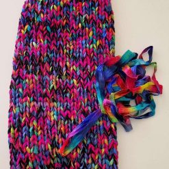 Hand Knitted Dog Jumper in bright colours Acrylic and Ribbon length 13"