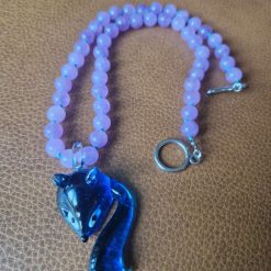 Handmade Natural Dyed Lilac Malaysian Jade beads with Glass Lampwork Fox Pendant