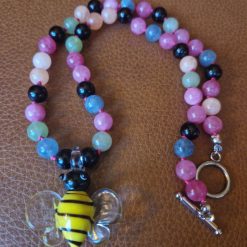 Handmade Natural Dyed Malaysian Jade Beads with Glass Lampwork Bumblebee Pendant